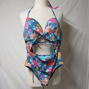 Shade & Shore Floral Cutout One-Piece Swimsuit 34DD